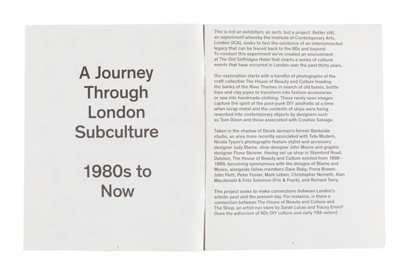 ICA Sub Culture exhibition catalogue spread featuring Wild Life Archive