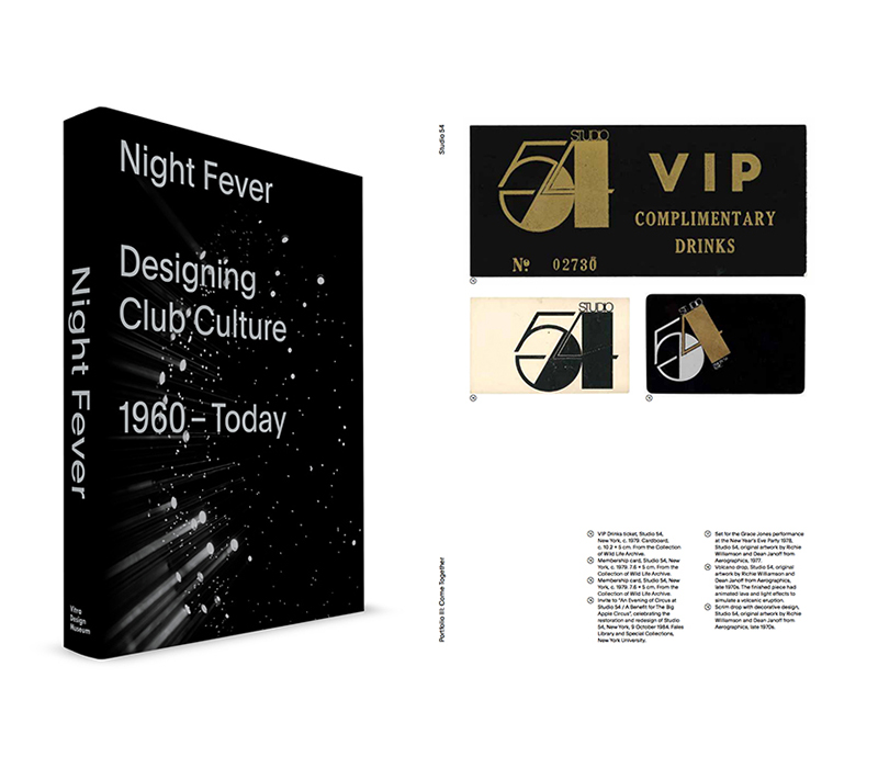 Vitra Design Museum’s Night Fever exhibition catalogue cover and spread Featuring items from Wild Life Archive